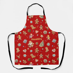 Christmas Name Custom Fun Cute Gingerbread Red Apron