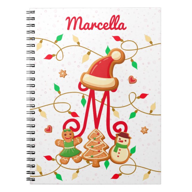 Christmas Name Monogram Custom Gingerbread Red Notebook (Front)