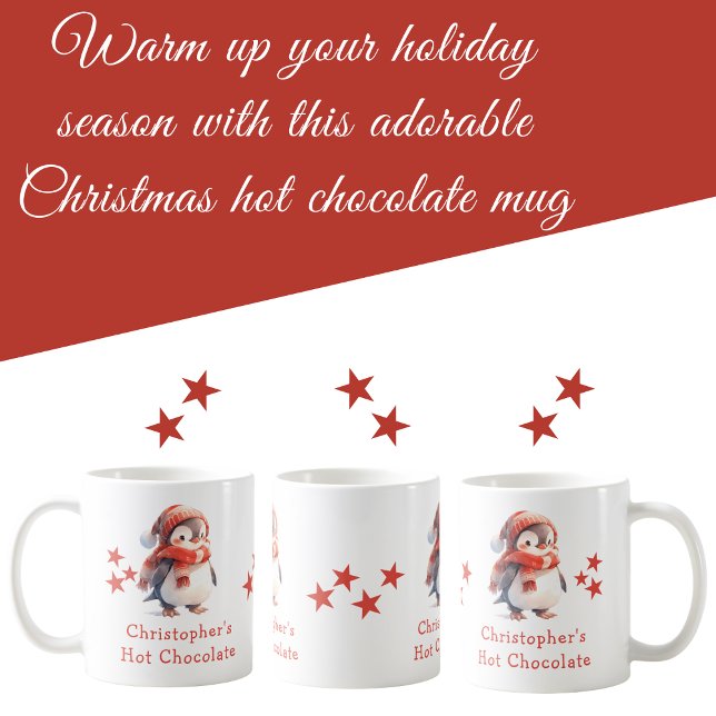 Christmas name penguin red hot chocolate mug (Creator Uploaded)