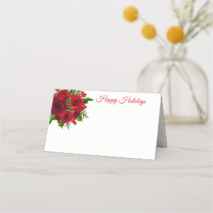 Christmas Name Place Card-Red Roses Card