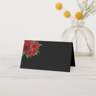 Christmas Name Place Card-Red Roses Card