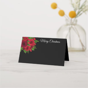 Christmas Name Place Card-Red Roses Card