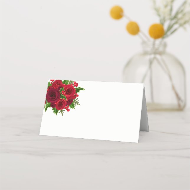 Christmas Name Place Card-Red Roses Place Card (Front)