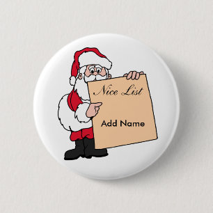 Christmas Name Tag Santa Claus Nice List 6 Cm Round Badge