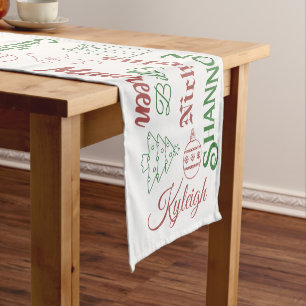 Christmas Names and Ornaments White Table Runner