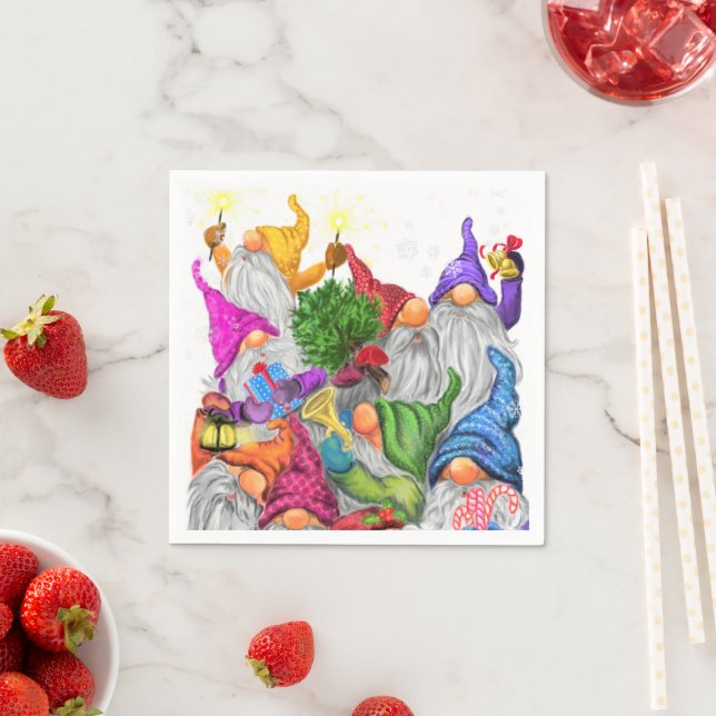Christmas Napkins Happy Gnomes Party (Insitu)