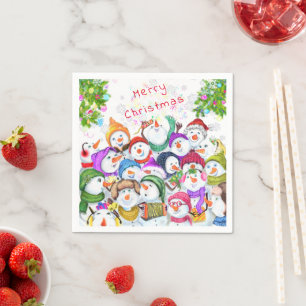 Christmas Napkins with Happy Snowmans Party