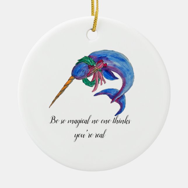 Christmas narwhal ceramic tree decoration (Front)