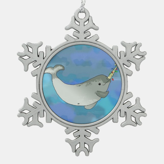 Christmas Narwhal for Charity Snowflake Pewter Christmas Ornament (Front)