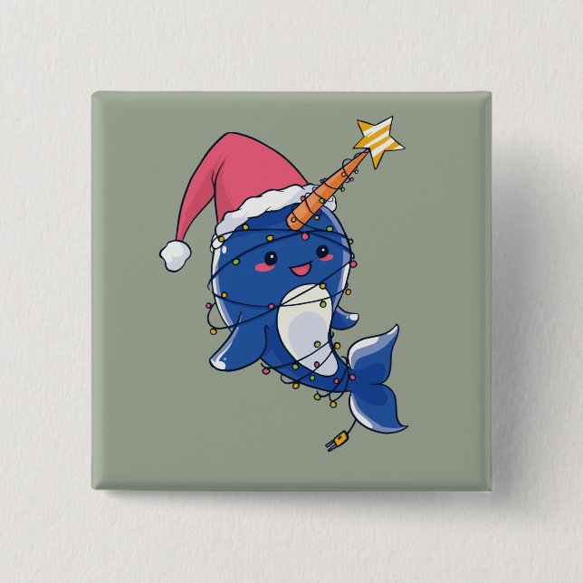 Christmas Narwhale 15 Cm Square Badge (Front)