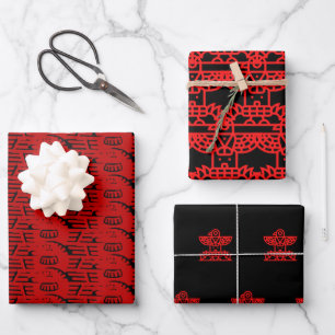 Christmas Native Eagle Totem Pole Black and Red Wrapping Paper Sheet