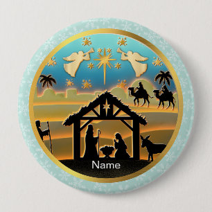 Christmas Nativity Baby Jesus in Manger Scene 10 Cm Round Badge