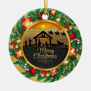 Christmas Nativity Baby Jesus in Manger Scene Ceramic Tree Decoration