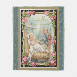 Christmas Nativity Baby Jesus Roses Fleece Blanket
