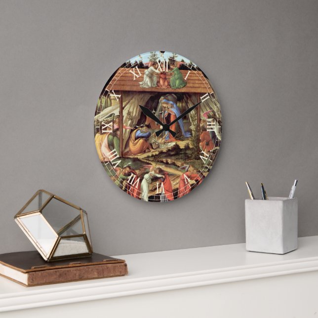 Christmas Nativity, Birth of Christ by Botticelli Large Clock (Office)