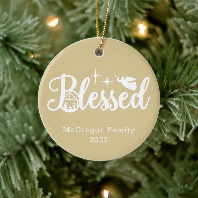 Christmas Nativity Blessed Gold & White Ceramic Tree Decoration (Tree)