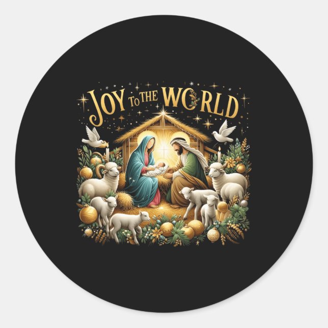 Christmas Nativity Christian Birth Of Jesus Joy To Classic Round Sticker (Front)