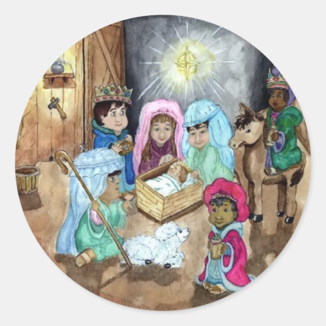Christmas Nativity Classic Round Sticker (Front)