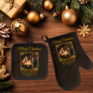 Christmas Nativity Holy Family Religious  Oven Mitt & Pot Holder Set