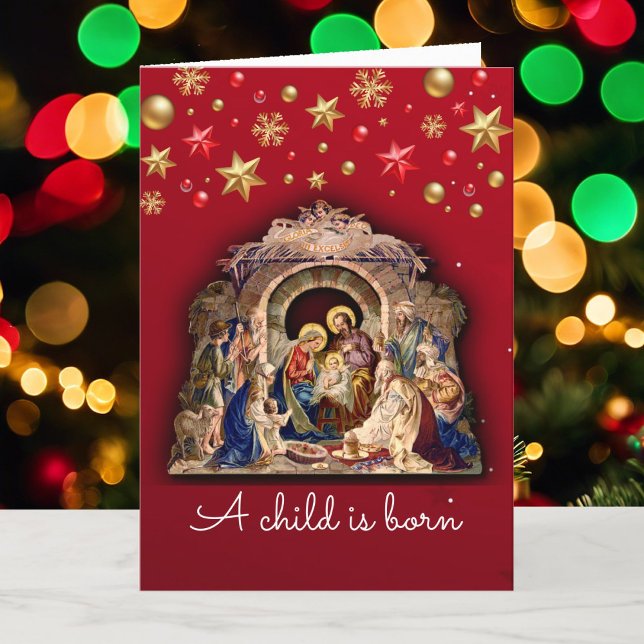 Christmas Nativity in Red From Grandmother Holiday Card (Creator Uploaded)