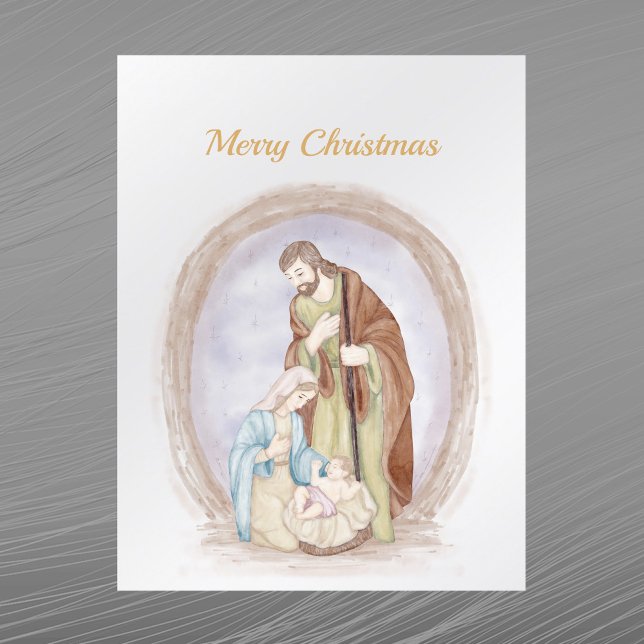 Christmas Nativity Jesus Mary Joseph Watercolor Holiday Postcard (Creator Uploaded)