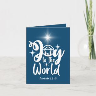 Christmas Nativity Joy to the World Blue & White Holiday Card