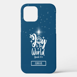 Christmas Nativity Joy to the World Blue & White iPhone 12 Case
