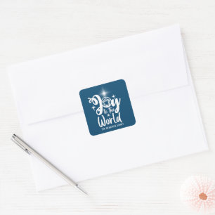 Christmas Nativity Joy To The World Blue & White Square Sticker
