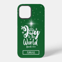 Christmas Nativity Joy to the World Green & White