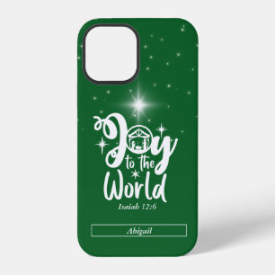 Christmas Nativity Joy to the World Green & White iPhone 12 Case