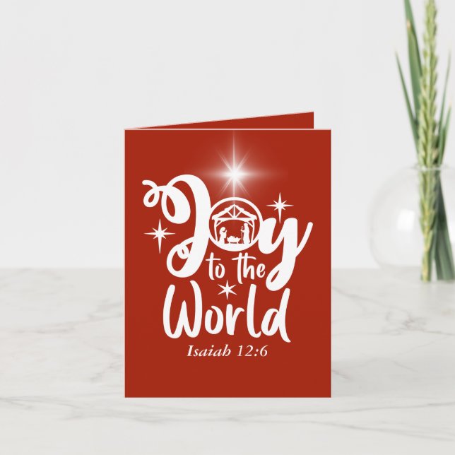 Christmas Nativity Joy to the World Red & White Holiday Card (Front)