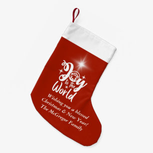 Christmas Nativity Joy to the World Red & White Sm Small Christmas Stocking