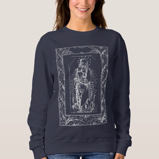 Christmas Nativity Madonna and Child Holly Border  Sweatshirt (Front)