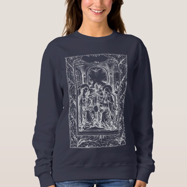 Christmas Nativity Madonna and Child Holly Border  Sweatshirt (Front)