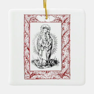 Christmas Nativity Madonna and Child Holly Ceramic Ornament