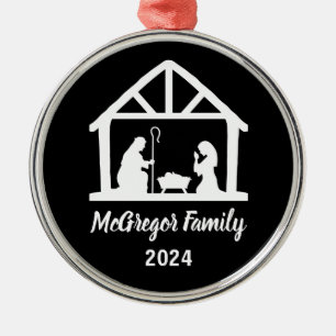Christmas Nativity Manger Family Name & Year  Metal Tree Decoration