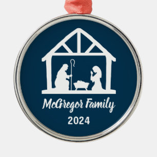 Christmas Nativity Manger Family Name & Year Metal Tree Decoration