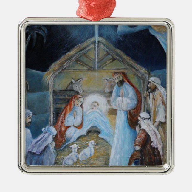 Christmas Nativity Manger Metal Tree Decoration (Front)