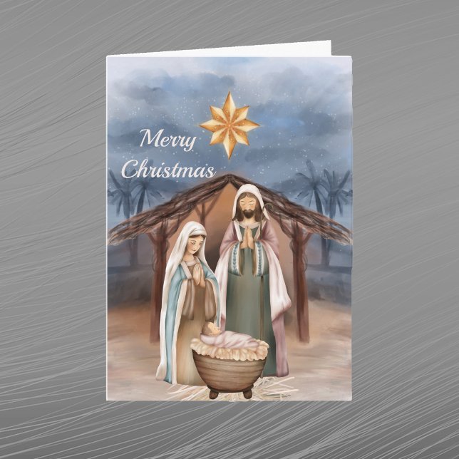 Christmas Nativity Manger Star Watercolor Holiday Card (Creator Uploaded)