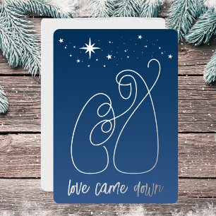 Christmas Nativity Modern Minimal Line Art Blue