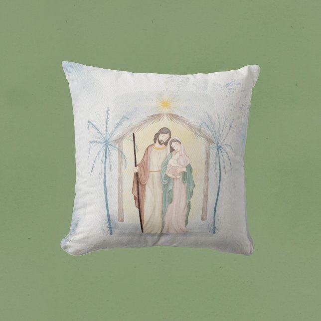 Christmas Nativity Palm Trees Watercolor  Cushion (Creator Uploaded)