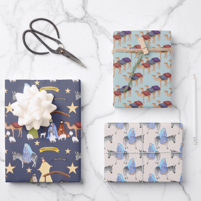 Christmas Nativity Papers Wrapping Paper Sheet (Front)