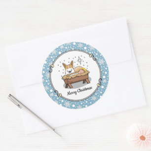 Christmas Nativity Pembroke Welsh Corgi (red1) Fun Classic Round Sticker
