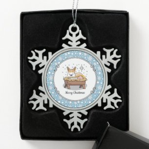 Christmas Nativity Pembroke Welsh Corgi (red1) Fun Snowflake Pewter Christmas Ornament