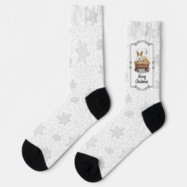 Christmas Nativity Pembroke Welsh Corgi (red1) Fun Socks (Left)