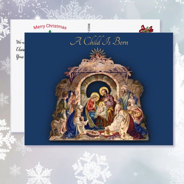 Christmas Nativity Religious Add YOUR Message Holiday Postcard (Creator Uploaded)