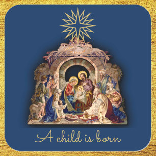 Christmas Nativity Religious Follow The Star Blue Square Sticker