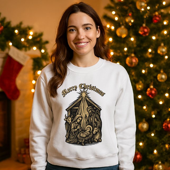 Christmas Nativity Retro Medieval Woodcut Sweatshirt (Creator Uploaded)