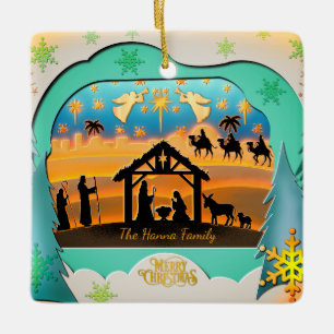 Christmas Nativity Scene 3D   Religious Holiday  Ceramic Ornament