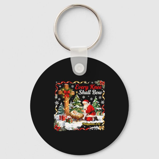Christmas Nativity Scene Every Knee Shall Bow Sant Key Ring (Front)